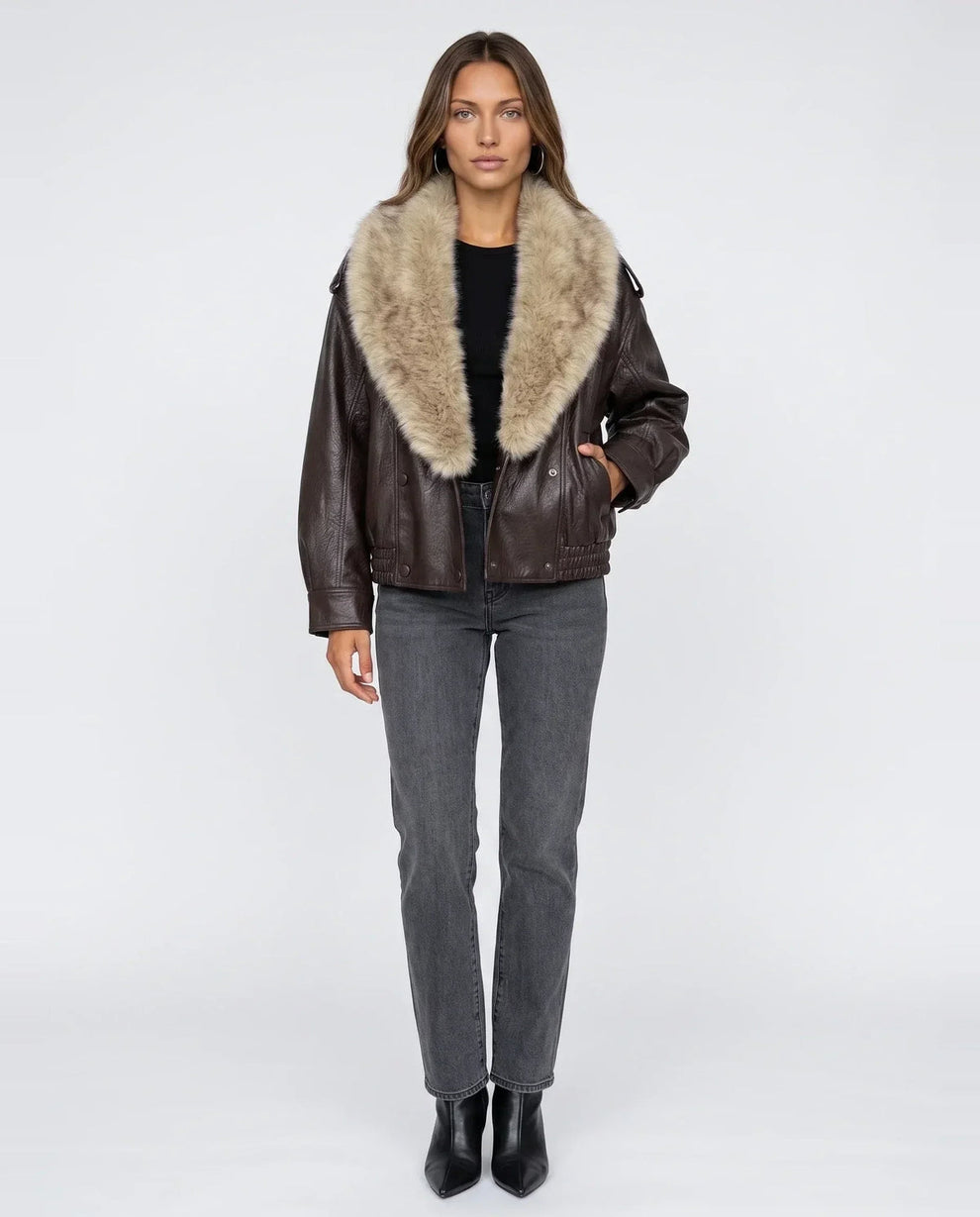 Veste oversize à col en fausse fourrure