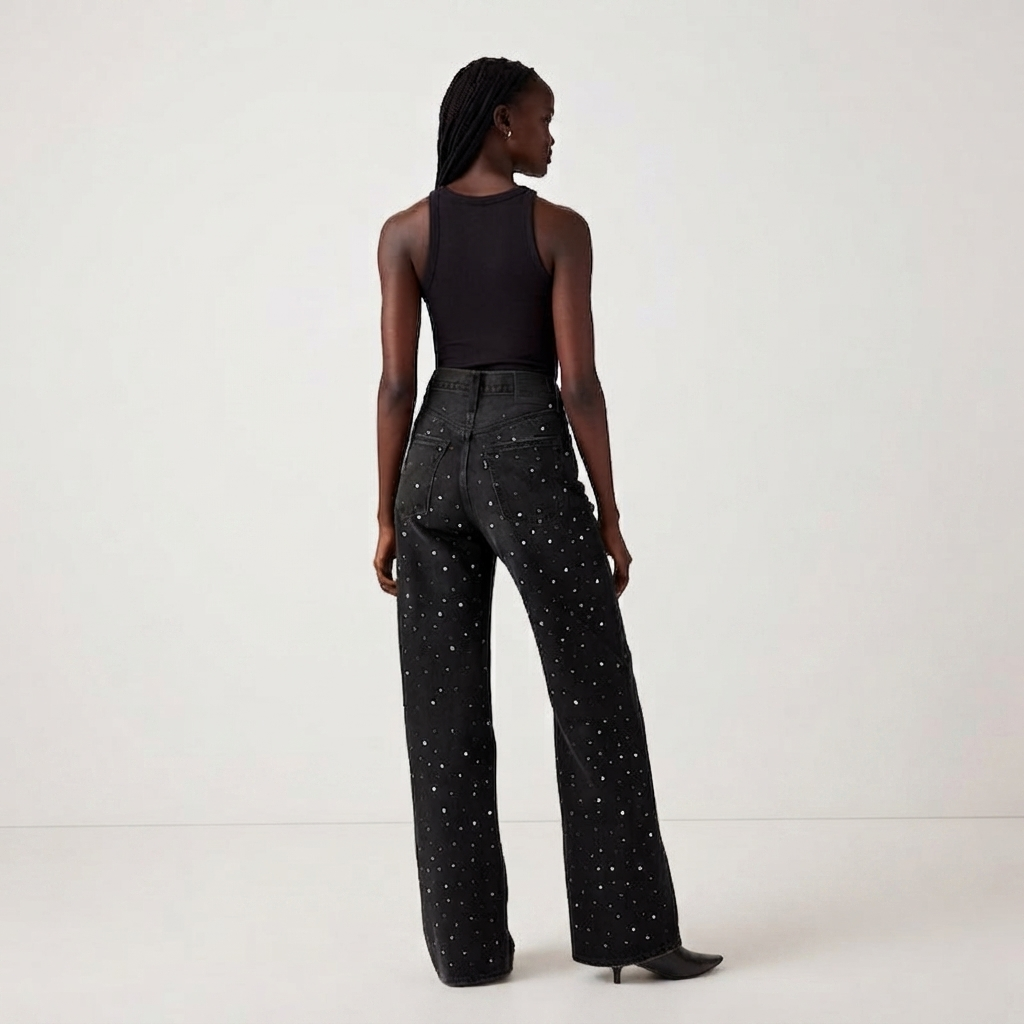 Jean Large Brillant pour Femme - Tendance Chic